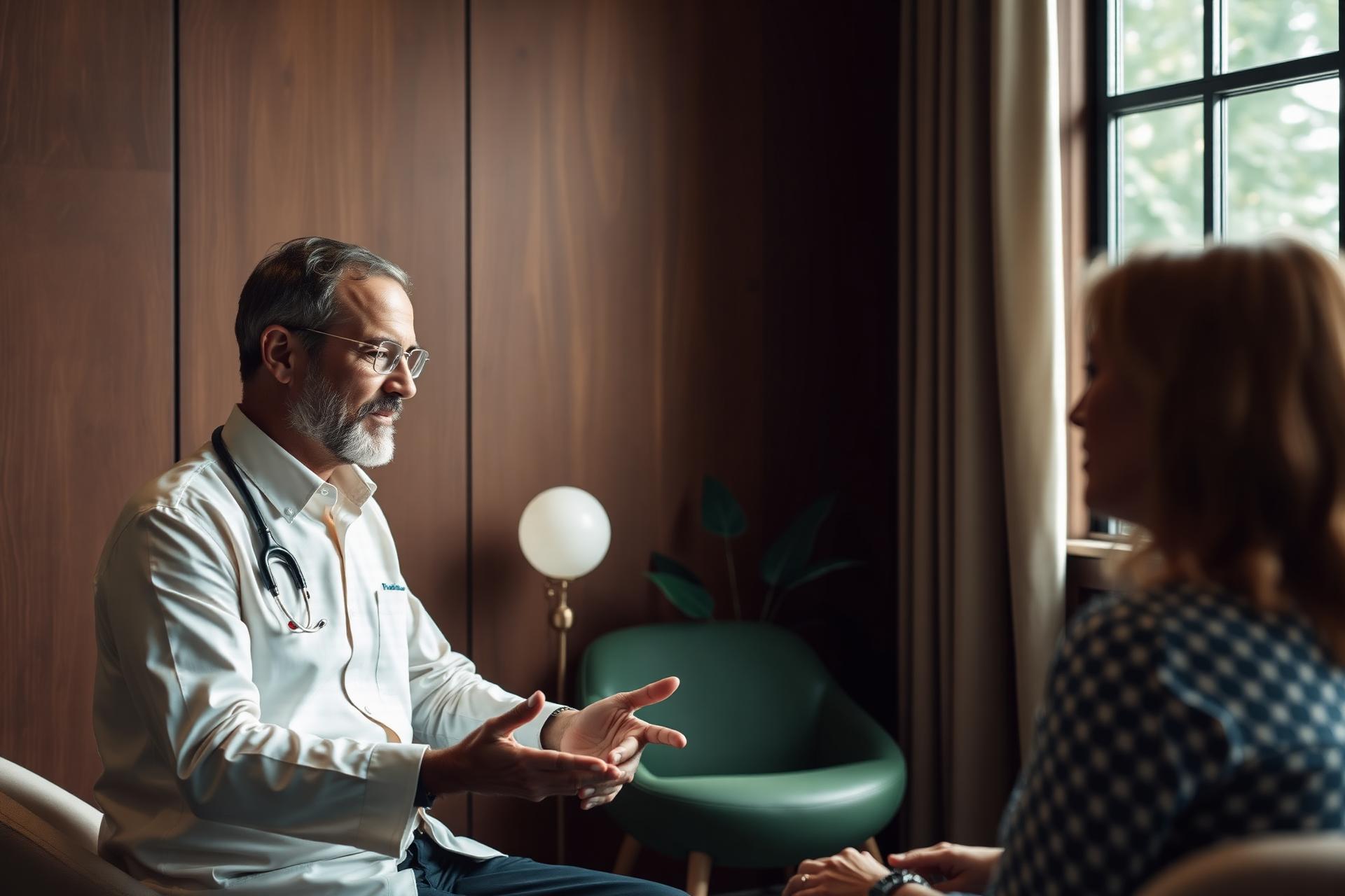Physician speaking with a patient inside the Therapoint clinic