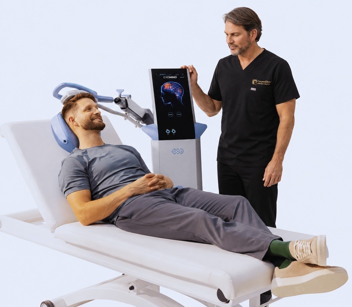 Men's Health: woman receiving advanced blood testing in a warm, luxurious Therapoint clinic